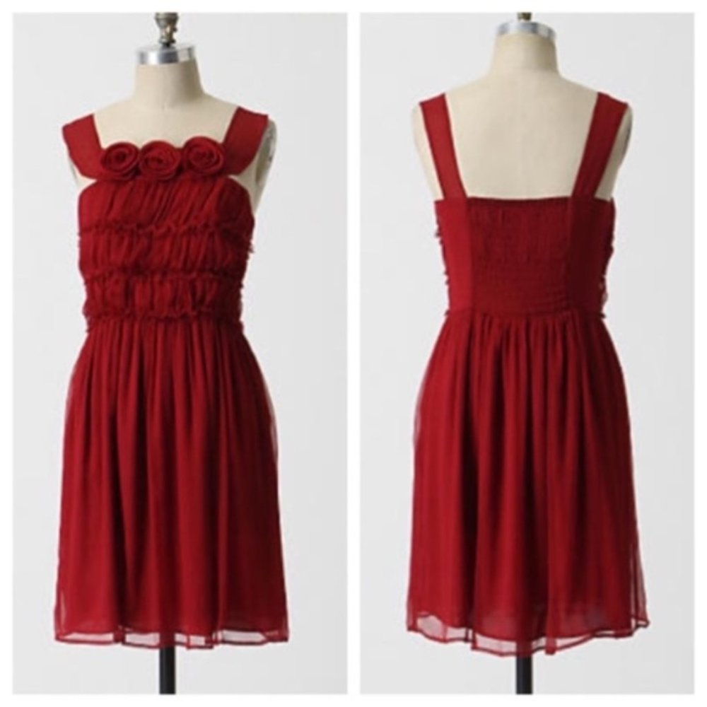 Anthropologie, Burlapp Deep Red Silk Dress